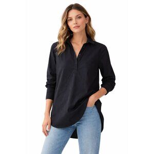 AYR Womens Black Cotton Popover Blouse size Small Relaxed Minimalist Capsule